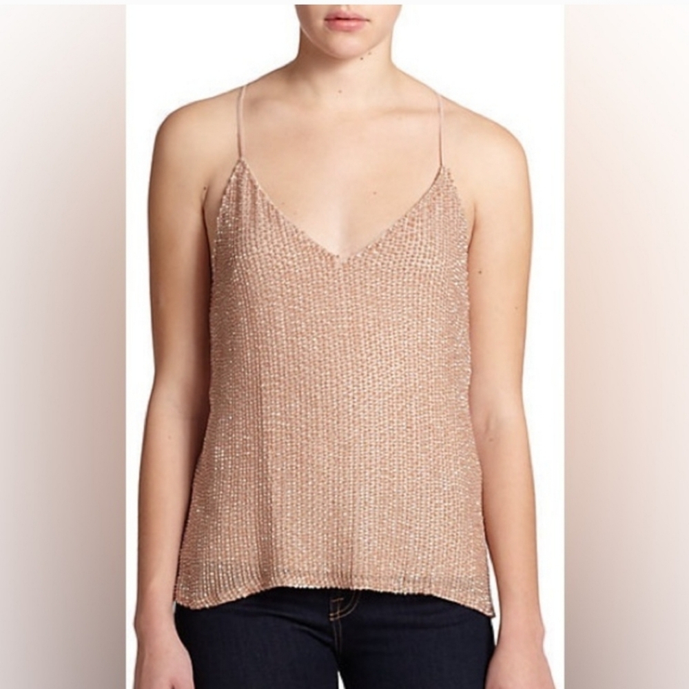 Alice + Olivia Lola Sequin Racerback Tank Sz M /TP NUDE Glass Beads Luxury Top